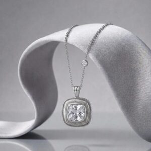premium 92.5 sterling silver square cut textured pendant necklace