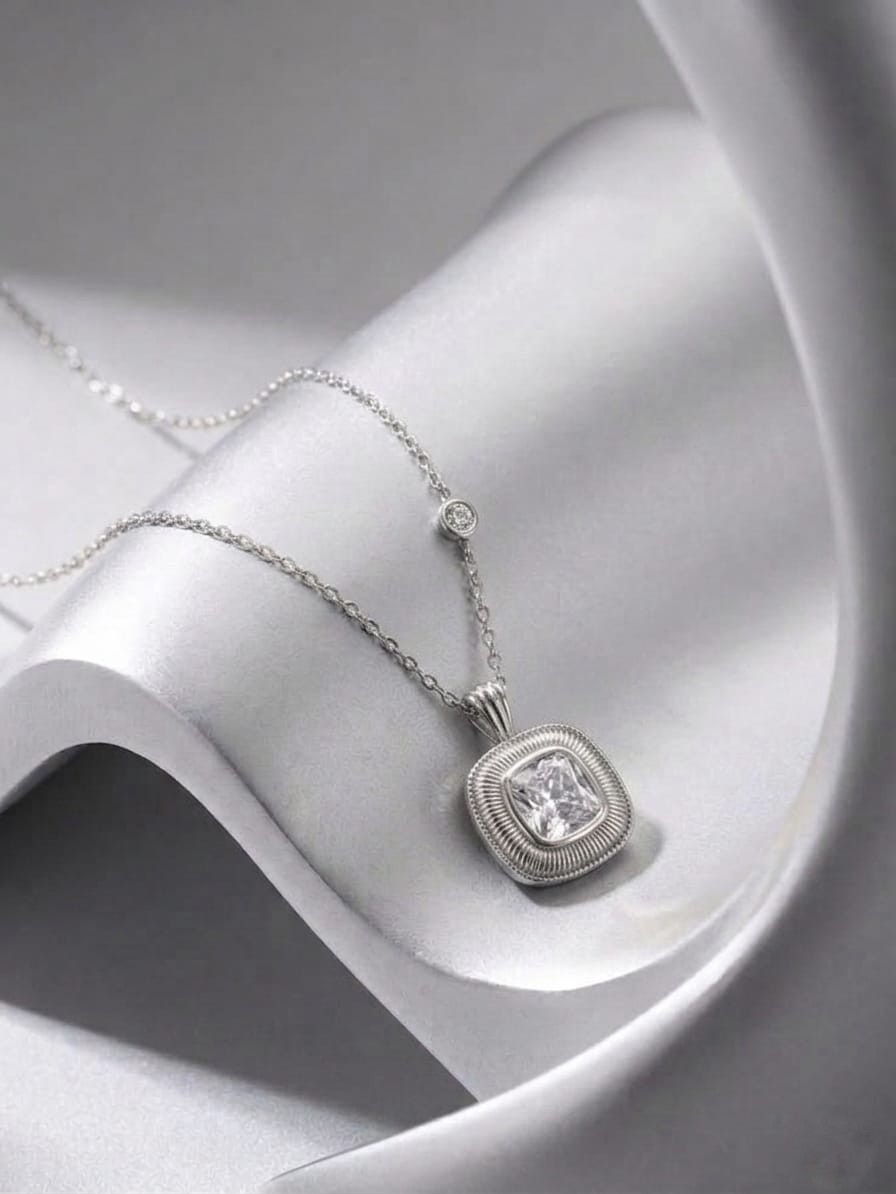 premium 92.5 sterling silver square cut textured pendant necklace premium 92.5 sterling silver square cut textured pendant necklace