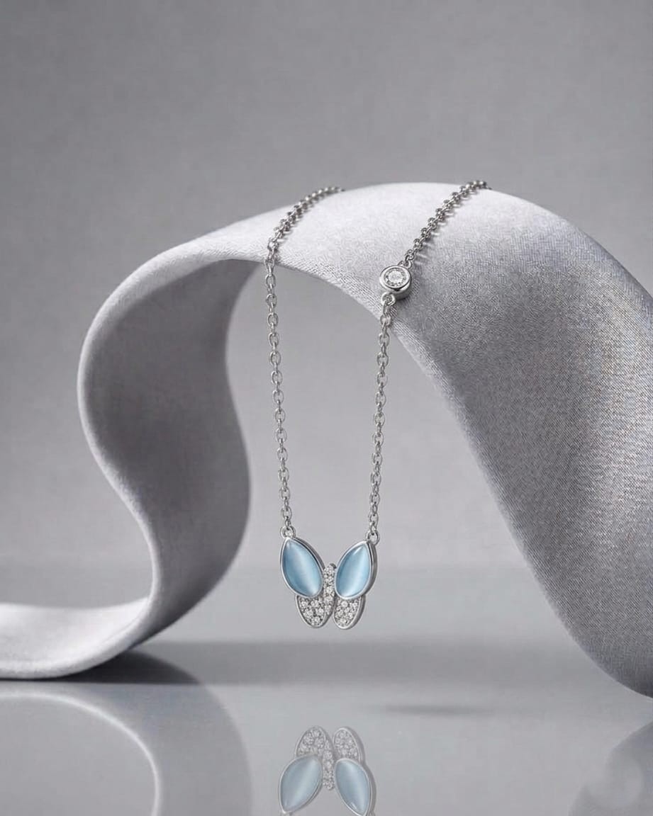 premium 92.5 sterling silver butterfly inspired blue enamel & stone pendant necklace premium 92.5 sterling silver butterfly inspired blue enamel & stone pendant necklace