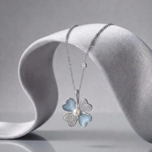 premium 92.5 sterling silver four leaf clover pearl & enamel pendant necklace