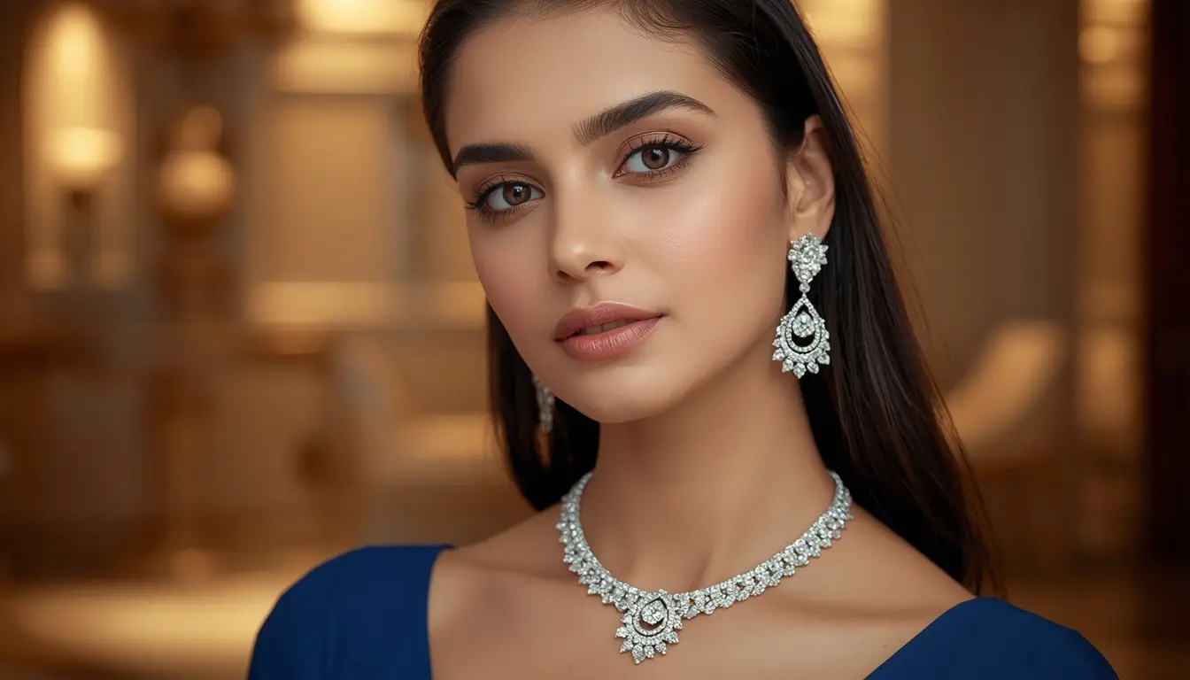 Home lucid origin an indian female model with fair skin wearing elegant premium sterling silver ne 0