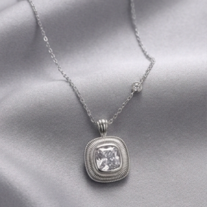 premium vintage square zirconia silver pendant necklace