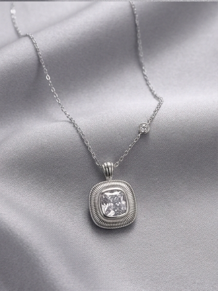 premium vintage square zirconia silver pendant necklace premium vintage square zirconia silver pendant necklace