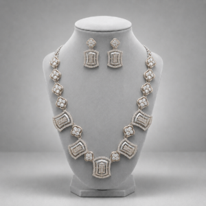 premium 92.5 sterling silver geometric clover cubic zirconia necklace set