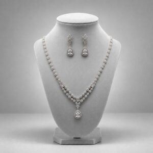 premium 92.5 sterling silver teardrop cubic zirconia layered necklace set