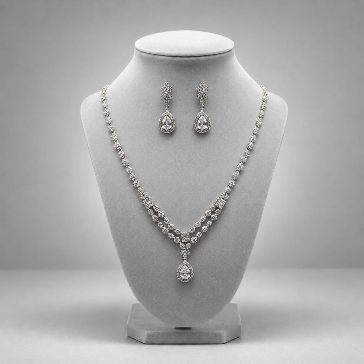 premium 92.5 sterling silver teardrop cubic zirconia layered necklace set premium 92.5 sterling silver teardrop cubic zirconia layered necklace set