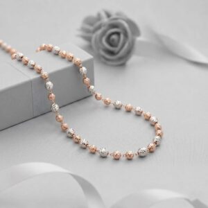 premium 92.5 sterling silver dual tone diamond cut & oval beads mala