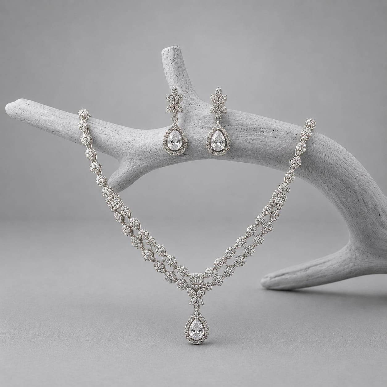 premium 92.5 sterling silver teardrop cubic zirconia layered necklace set premium 92.5 sterling silver teardrop cubic zirconia layered necklace set